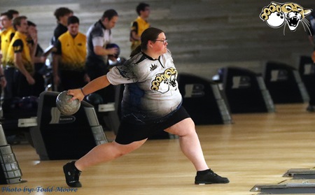 Barton's Courtney Kitchen approaching the lanes for a shot attempt