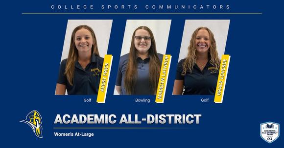 Three student-athletes named to Women's At-Large Academic All-District team