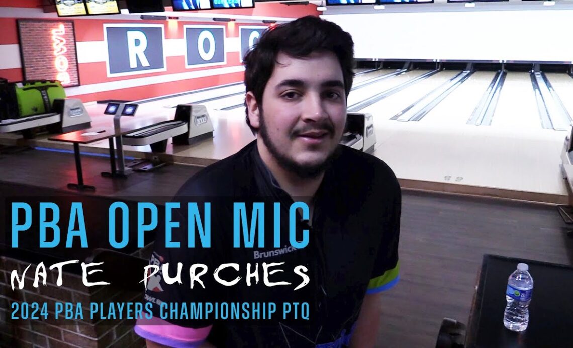 PBA Open Mic | Nate Purches wears a microphone during the 2024 PBA Players Championship PTQ